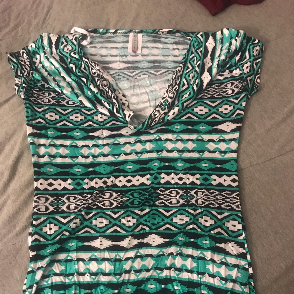 Teal and black Aztec design shirt